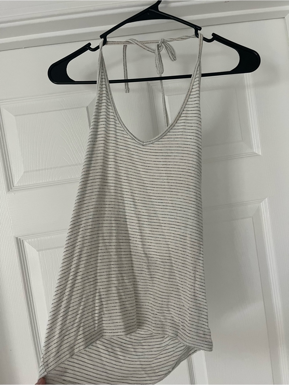 American Eagle Outfitters Cream and Gray Striped Halter Cami
